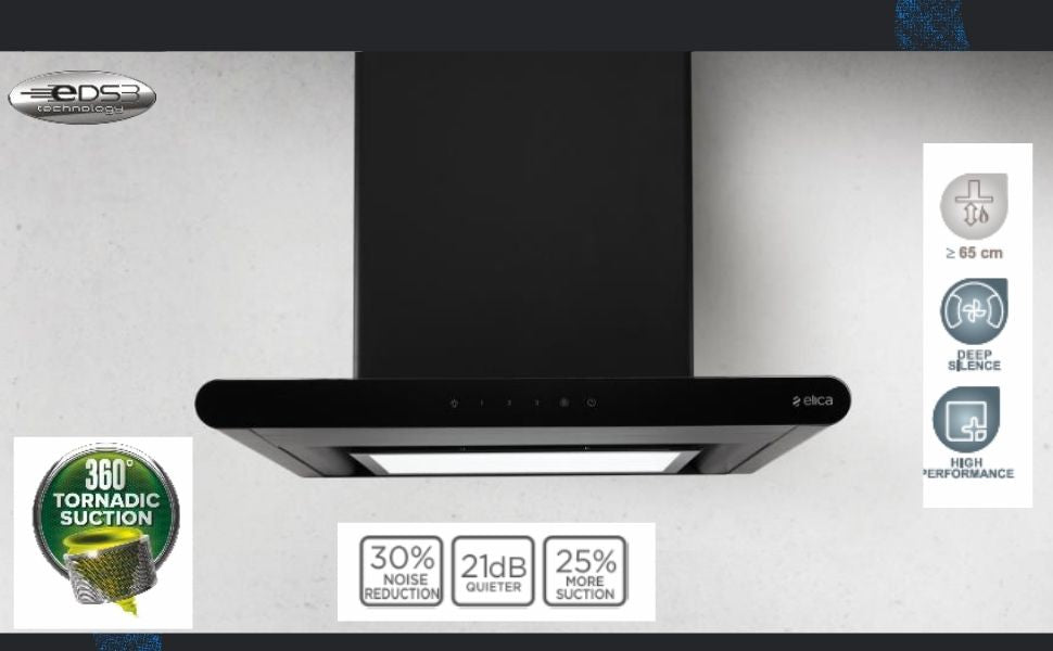 Elica Deep Silent Chimney Galaxy EDS PLUS HE LTW 60 NERO T4V LED P