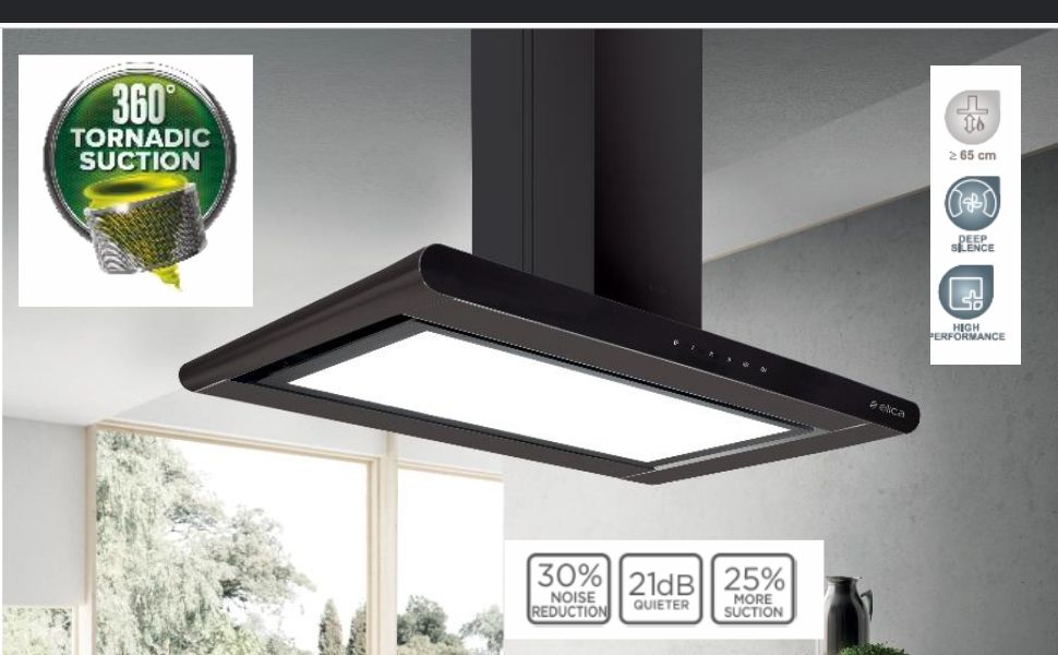 Elica Deep Silent Chimney GALAXY EDS PLUS ISLAND HE LTW 90 NERO T4V LED P