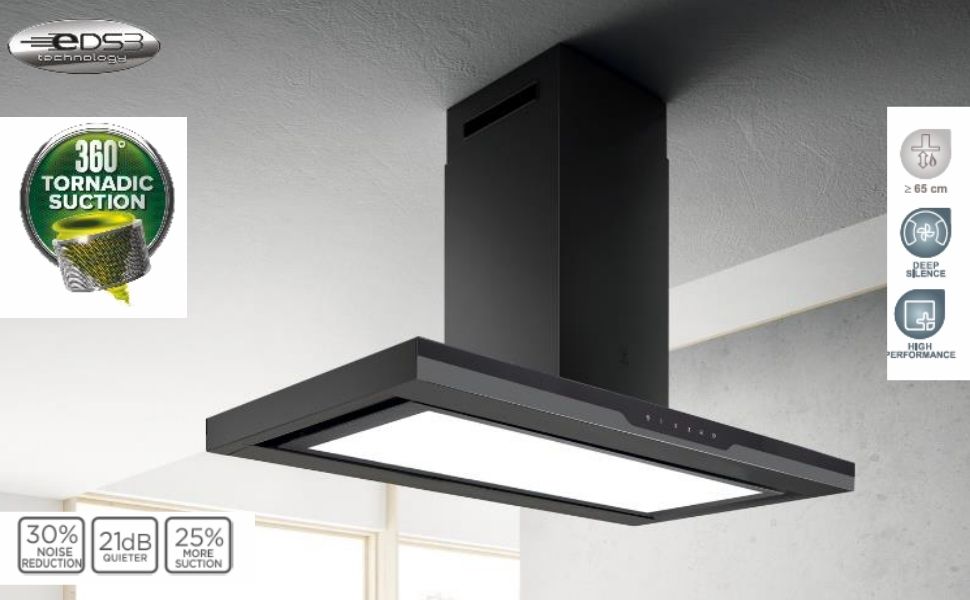 Elica METEORITE ISLAND EDS PLUS HE LTW 90 NERO T4V LED