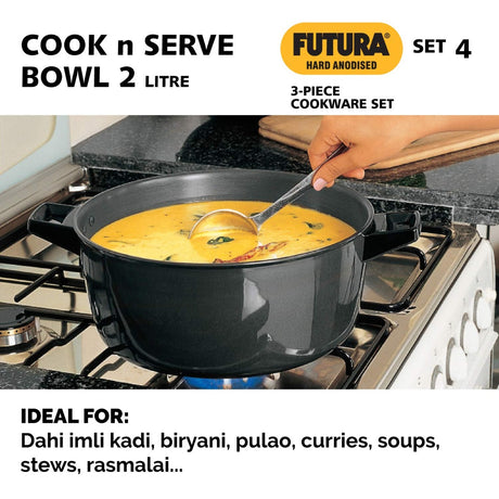 Hawkins Futura Hard Anodised Cookware (3 Pieces ) Set 4 ASET4