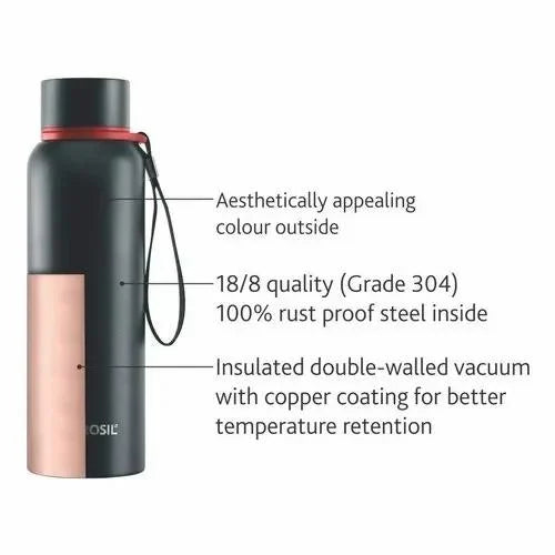 Bliss Trek Series Black Bottle – 500 mL | Hot for 20 Hrs, Cold for 24 Hrs | Wide Mouth & Durable Finish