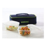 Borosil Lunch Box(320 ml) Microwavable Klip N Store Square 320 Ml 2 Containers With Lunch Box