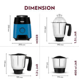 Borosil Radiant Mixer Grinder W17 600 W, 3 Jars