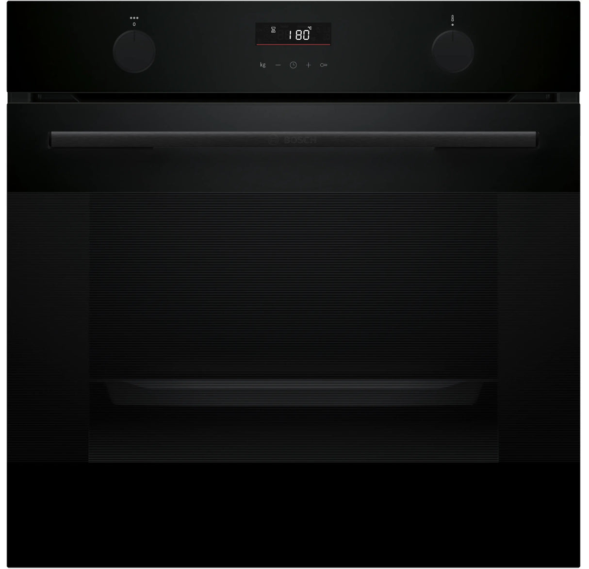 Black oven with digital display on a black background