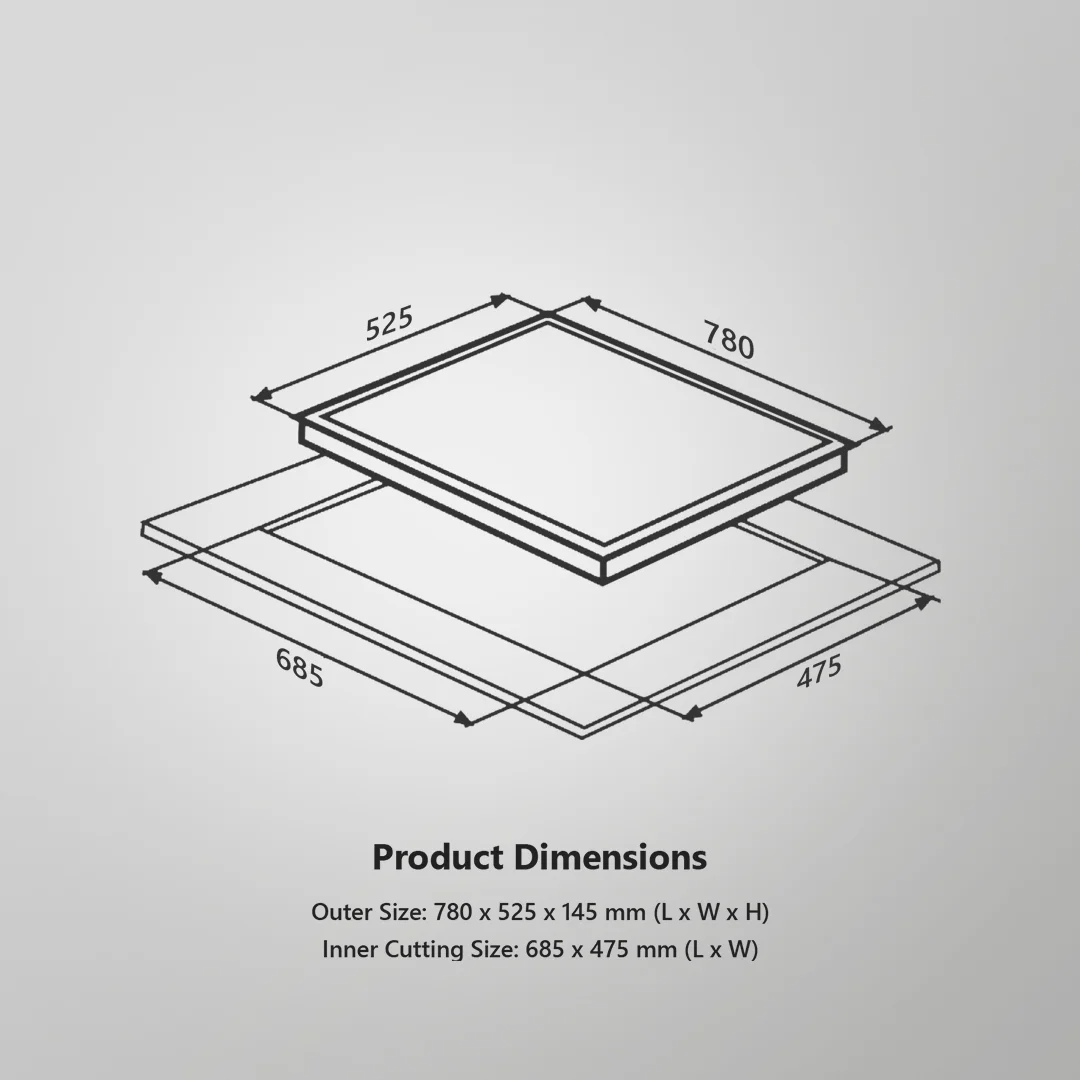 Kaff BZ 783 Built-In Hob, Auto Ignition 3 High Efficiency Forged Brass Burners Coated in Black