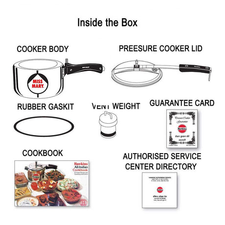 Hawkins Miss Mary Pressure Cooker 7 Litre: MM70 with Hawkins Genuine 2 Gasket & 2 Safety Valve