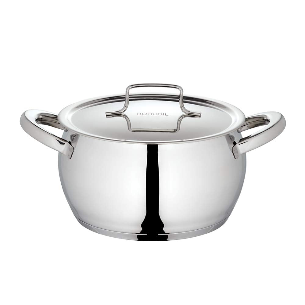 Borosil 2.2 Ltr Tri-Ply Bottom Stainless Steel Handi Casserole with Lid