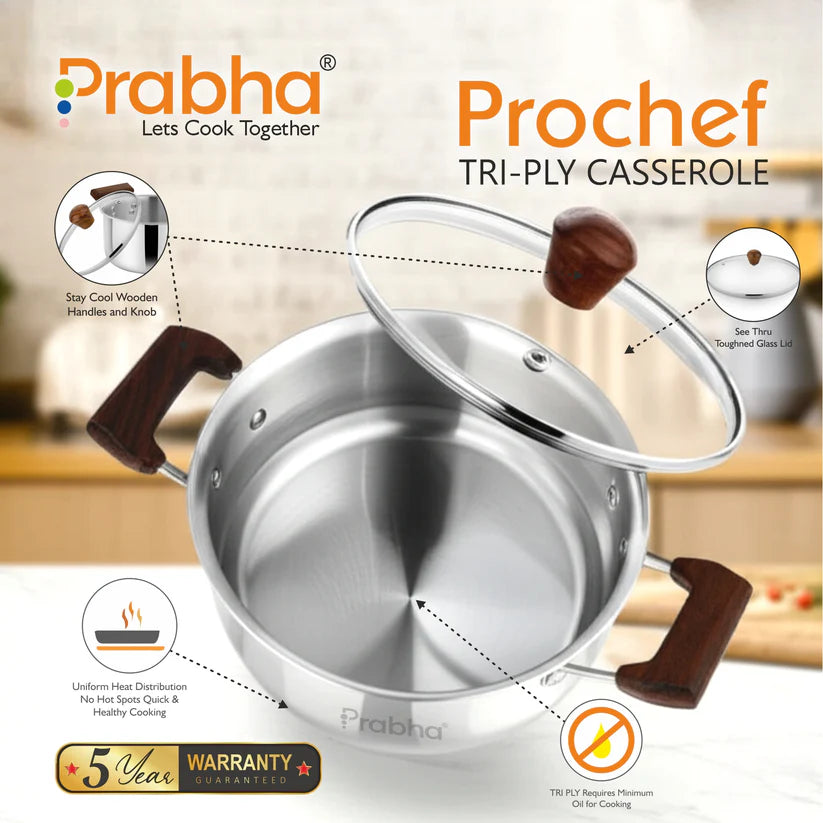 Prochef Casserole With Glass Lid – 3.2L, 20cm