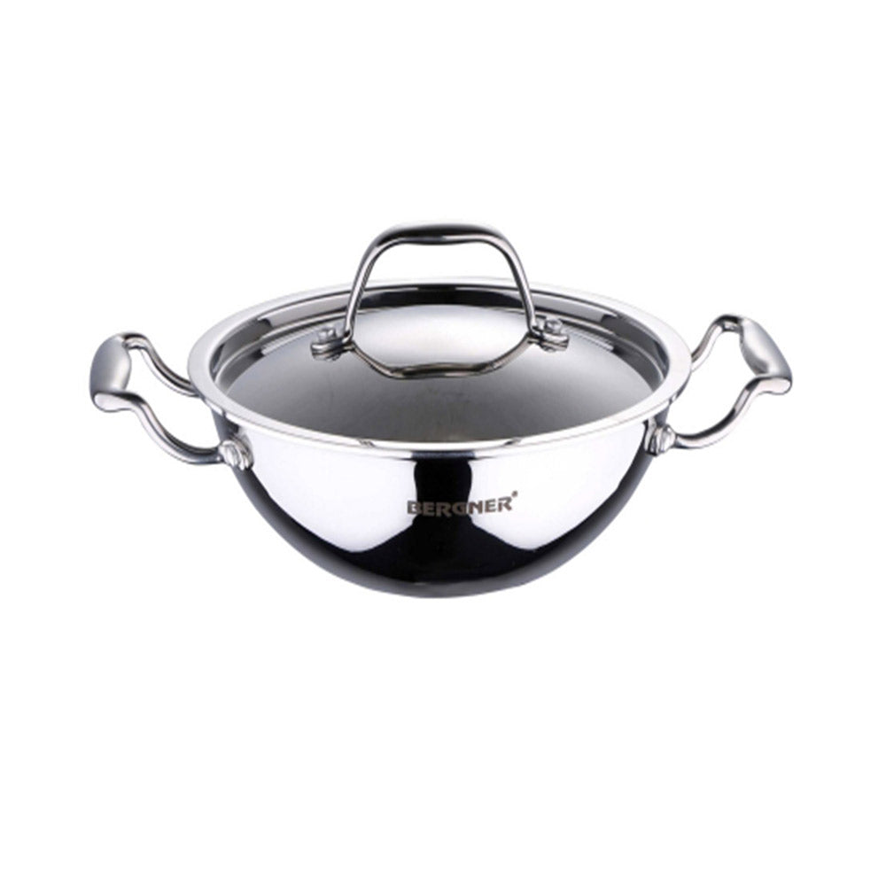 Bergner Argent Triply Stainless Steel Kadai with Lid 18 Cm (BG-6347)