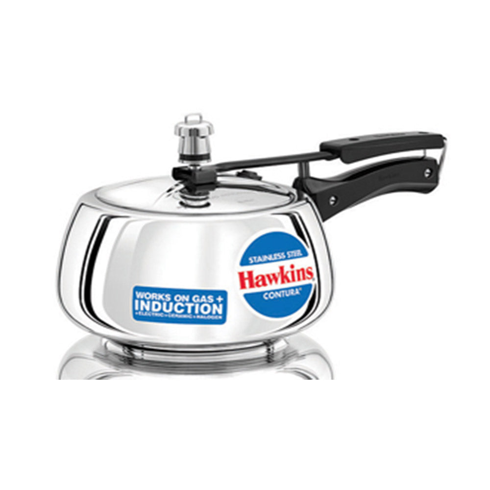 Hawkins Stainless Steel Contura Pressure Cooker 5L: SSC50 with Hawkins Genuine 2 Gasket & 2 Safety Valve