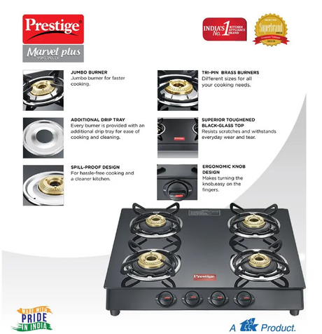 Buy Prestige Gas Stove Marvel Plus GTM 04 SS at the lowest price in India at Apnidukaan.com