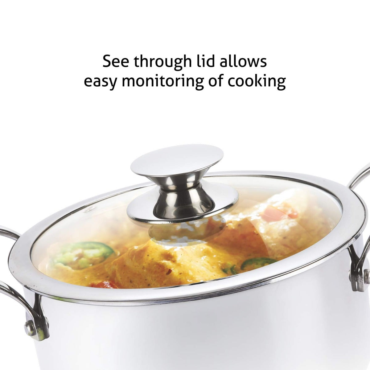 Alda 2 LTR Vitale Tri-Ply Stainless Steel Casserole with Glass Lid  (18 cm)