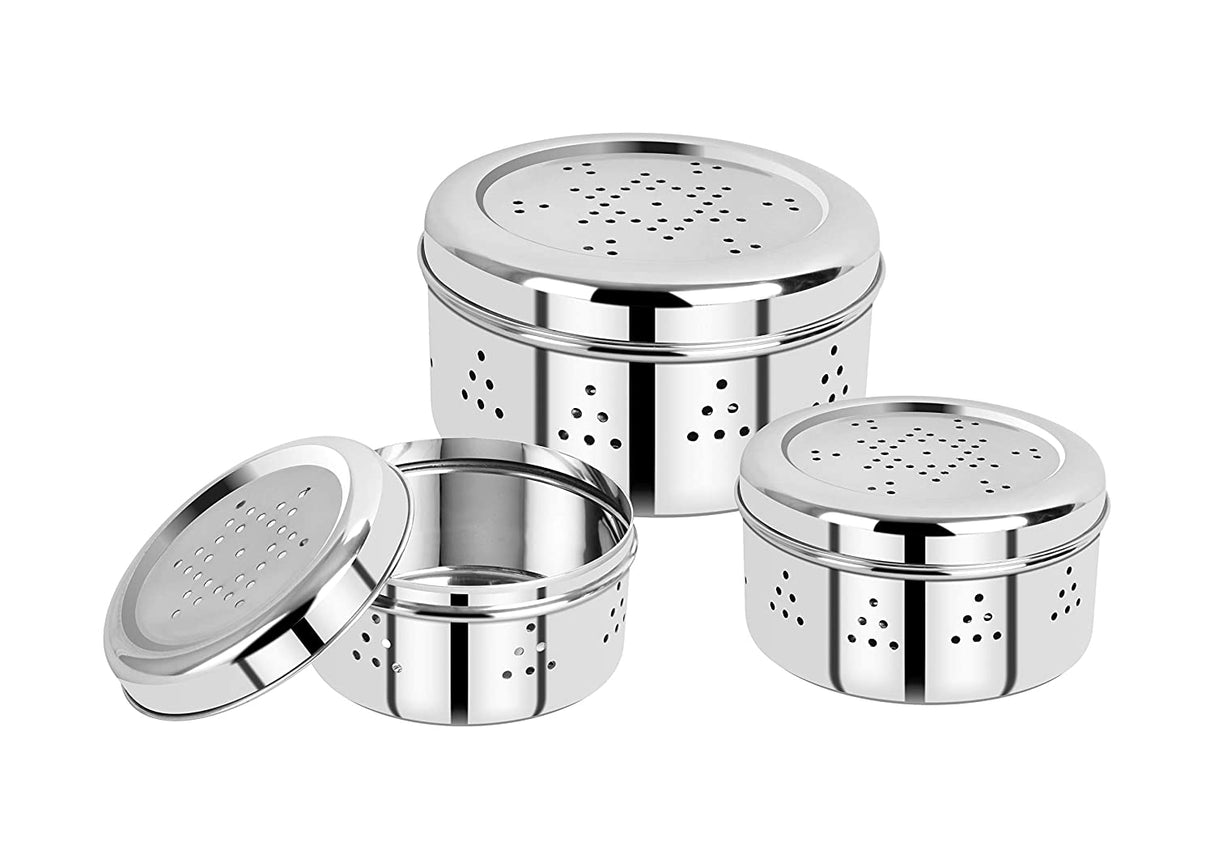 Ratna Stainless Steel Multipurpose Dhaniya Storage Box Set of 3 (500 ml, 600 ml, 800 ml)