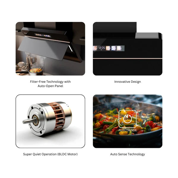 Teresa Neo I-90 90 cm Wall Mounted Chimney – Auto Sense Technology, 1500 m³/hr Suction, Smart Heat Auto Clean, 534.84.523