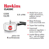 Hawkins Classic Pressure Cookers 3.5 Litre : CL35 with Hawkins Genuine 2 Gasket & 2 Safety Valve