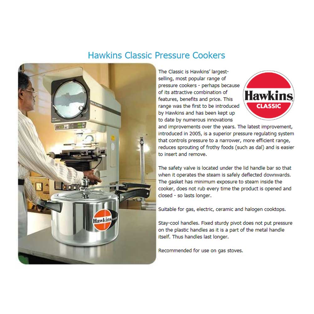 HAWKINS 3 LITRE ALUMINUM CLASSIC PRESSURE COOKERS WIDE BODY : CL3W