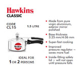 Hawkins 1.5 Litre Aluminum Classic Pressure Cooker : CL15