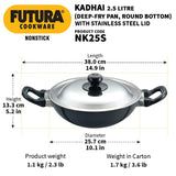 Hawkins - Q55 Futura Non-Stick Round Bottom Deep-Fry Pan with Steel Lid 2.5 Litre & Hawkins Contura Hard Anodised Aluminium Pressure Cooker