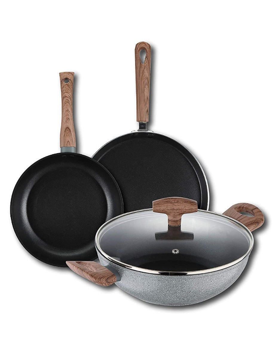 Bergner Alpine Forged Aluminium Non-Stick 4 Pcs Cookware Set, (Frypan - 24 cm, Kadhai - 24 cm, Tawa - 25 cm, Lid - 24 cm) - BG-30156-MBG