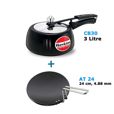 Hawkins Contura Black Pressure Cooker 3 Litre: CB30  & Hawkins Futura Hard Anodised Tava (Griddles) 24 cm, 4.88 mm - AT 24