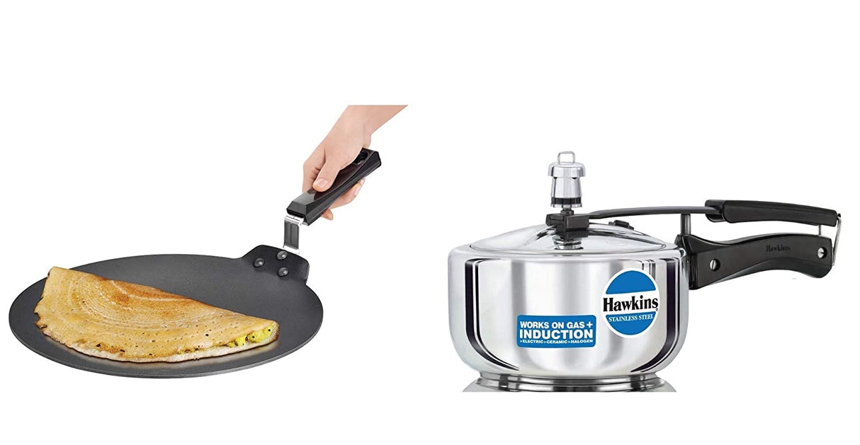 Hawkins Stainless Steel Pressure Cooker 2 Liter and Futura Non-Stick Dosa Tava 28 CM (Combo)