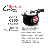 HAWKINS HARD ANODIZED CONTURA BLACK PRESSURE COOKER 6.5 LITRE : CB65