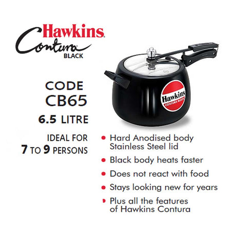 HAWKINS HARD ANODIZED CONTURA BLACK PRESSURE COOKER 6.5 LITRE : CB65