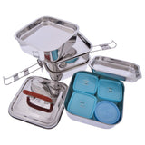 JVL Stainless Steel Mini Square Travel Tiffin Set - 4 Compartment - Small -1 Pcs (MTS)