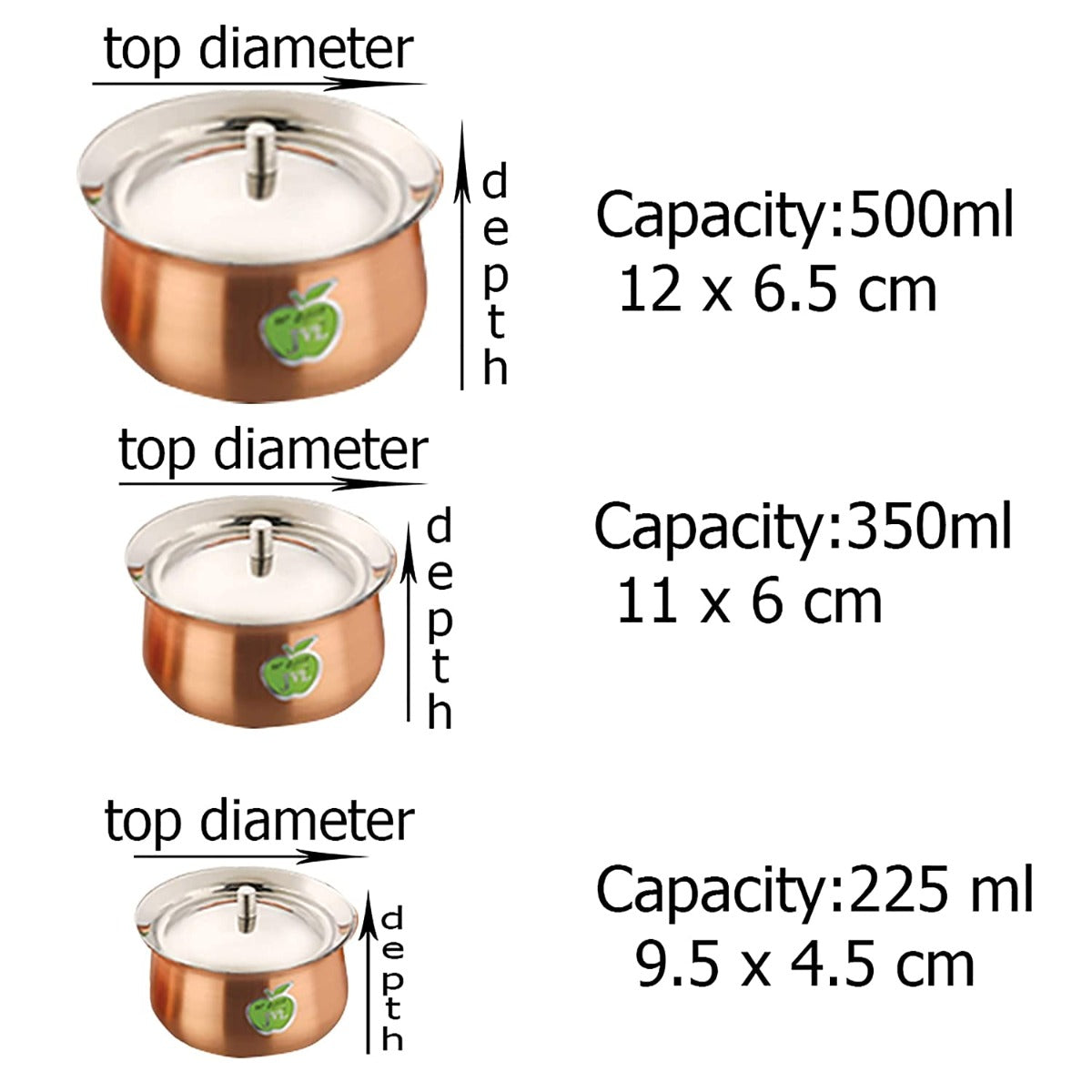 JVL Stainless Steel Cooking Classic Handi Pot Vessel (225ml, 350ml, 500ml )