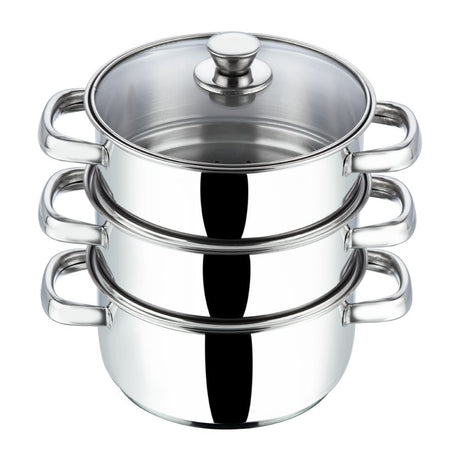 Vinod 3 Tier Steamer with Glass Lid Stainless Steel - 20cm (Induction Friendly) BSSH3-20