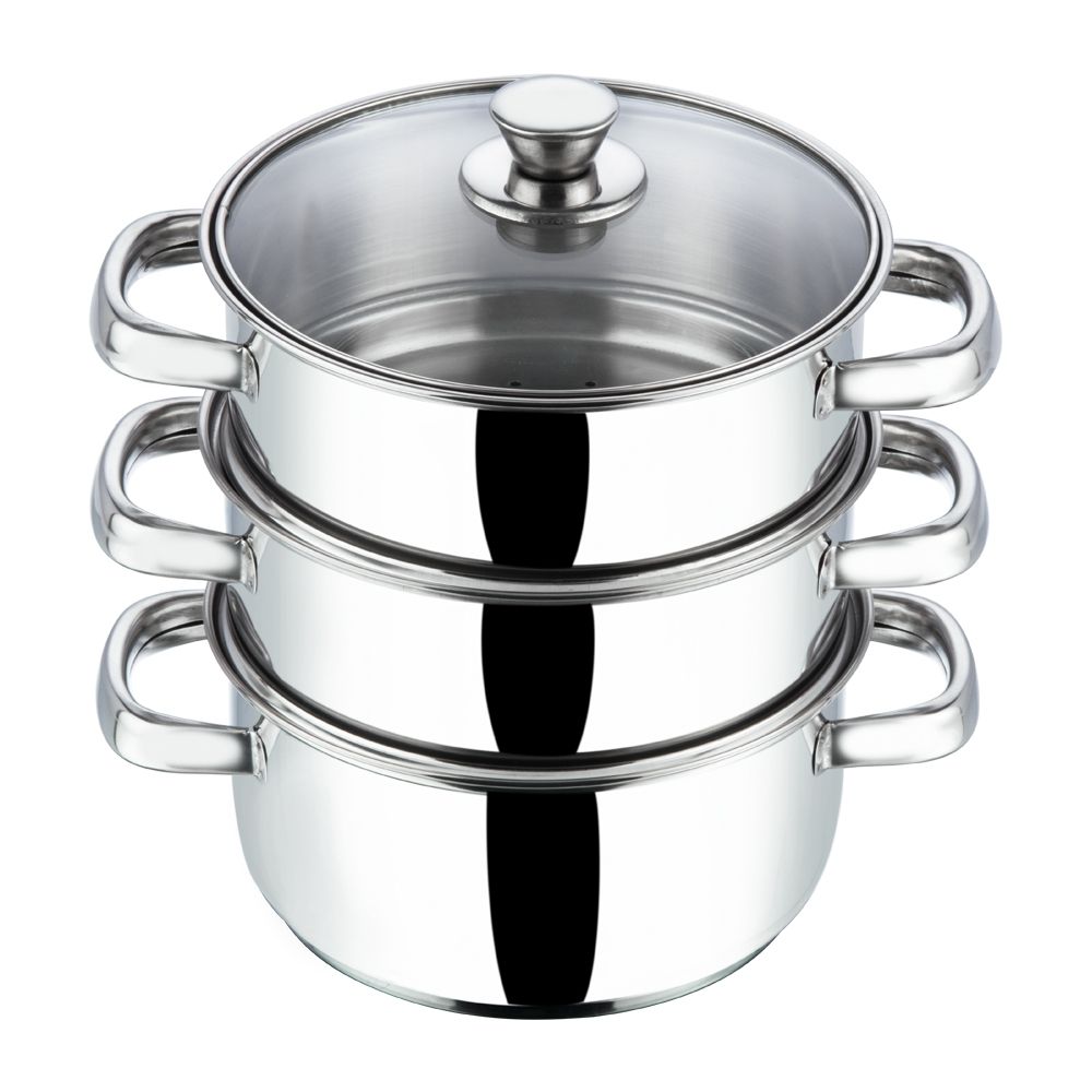 Vinod 3 Tier Steamer with Glass Lid Stainless Steel - 18cm (Induction Friendly)