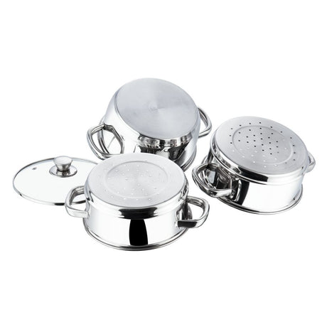 Vinod 3 Tier Steamer with Glass Lid Stainless Steel - 20cm (Induction Friendly) BSSH3-20