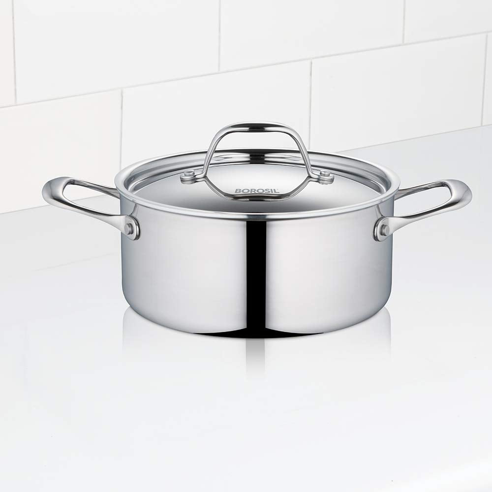 Borosil Cookfresh 5-Ply Stainless Steel Casserole, 5.2 L Silver