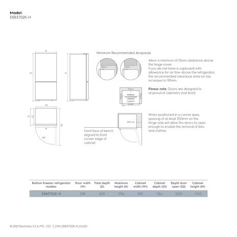 Electrolux EBB3702K-H XIN 360L UltimateTaste 300 bottom freezer refrigerator