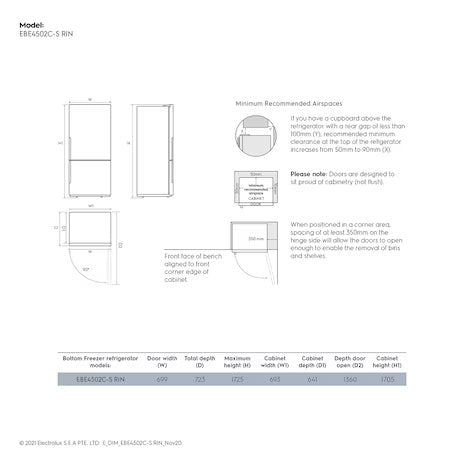 Electrolux EBE4502C-S RIN 453L UltimateTaste 500 bottom freezer refrigerator