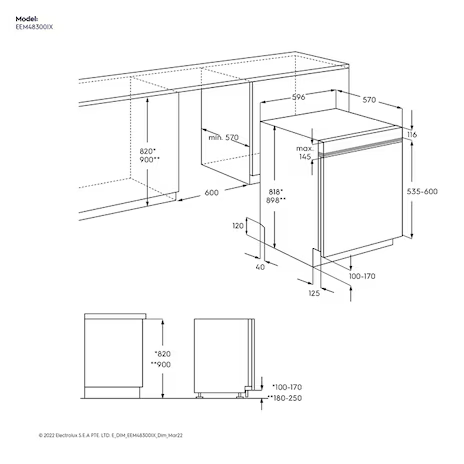 Electrolux EEM48300IX 60cm UltimateCare 700 semi-integrated dishwasher with 14 place settings