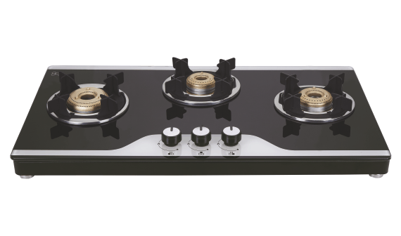 773 CT VETRO TKN Crown DT Series 75 cm Glass Top 3 Burner Cooktop with Forged Brass Burners
