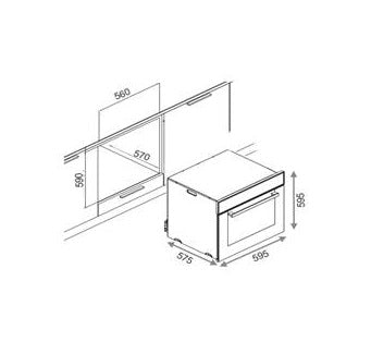 Technical drawing of a kitchen cabinet with dimensions