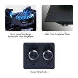 FLEXI HEXA 370 LOTUS IND HD 3 Brass Burners Toughened Glass Auto Ignition Round Metalic knobs