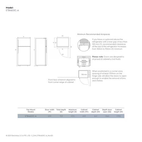 Electrolux ETB4600C-A RIN 461L UltimateTaste 500 top freezer refrigerator