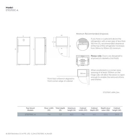 Electrolux ETE5700C-A RIN 573L UltimateTaste 500 top freezer refrigerator