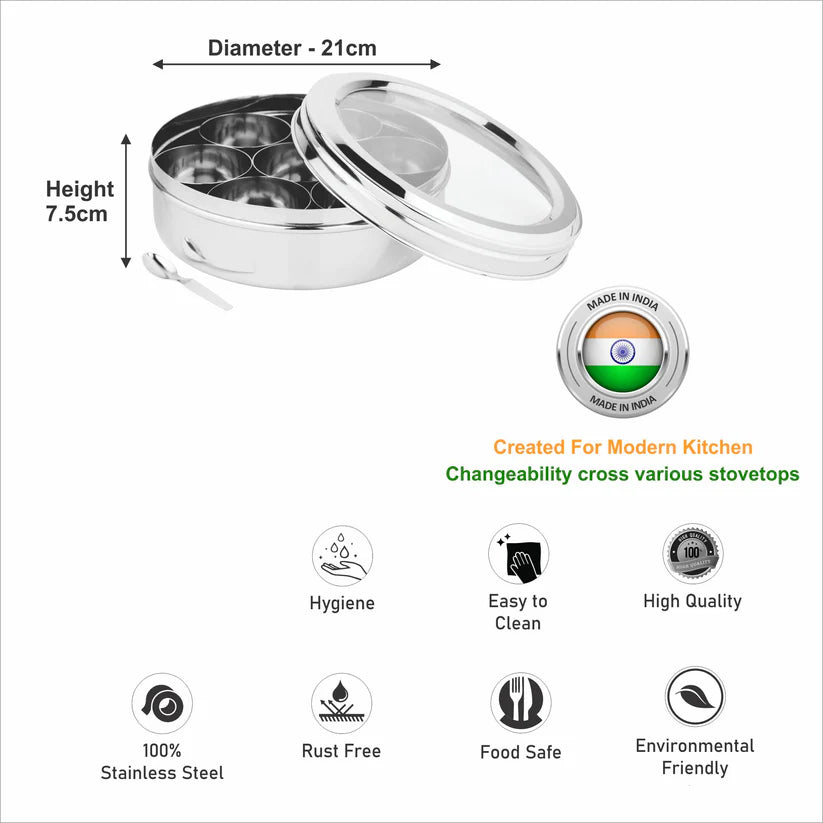 Stainless Steel Eye Candy Spice Box, See Through Glass Lid