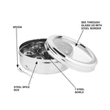 Stainless Steel Eye Candy Spice Box, See Through Glass Lid