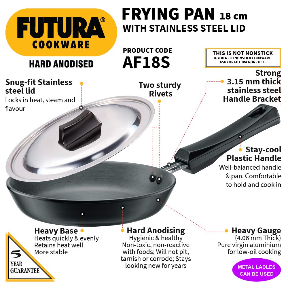 Hawkins Hard Anodised Futura Frying Pan With SS Lid - AF 18S