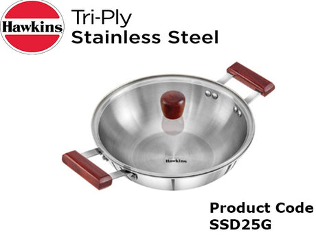 Hawkins Tri-Ply Stainless Steel Deep Fry Pan With Lid 2.5 Litre