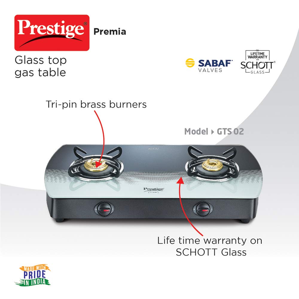 PRESTIGE PREMIA SCHOTT GLASS TOP GAS TABLES-GTS 02 GAS STOVE
