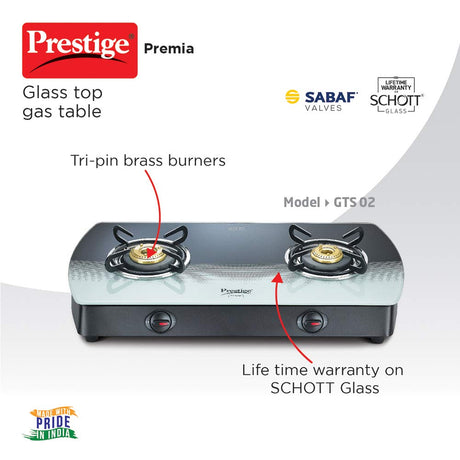 PRESTIGE PREMIA SCHOTT GLASS TOP GAS TABLES-GTS 02 GAS STOVE
