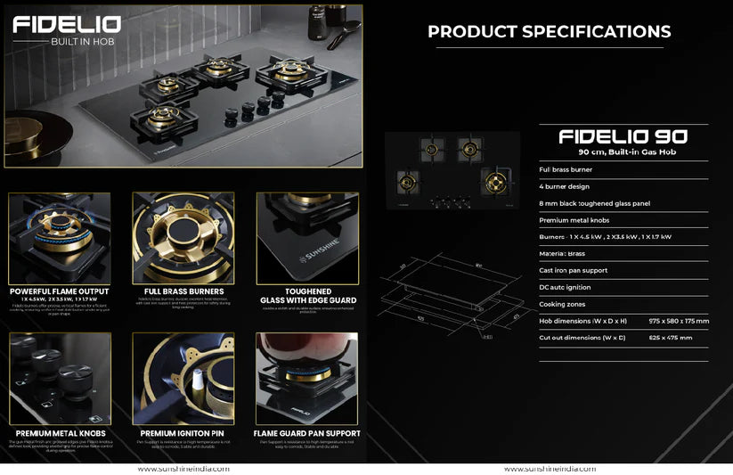 Fidelio Built-In Hob 4 Burner 90 cm