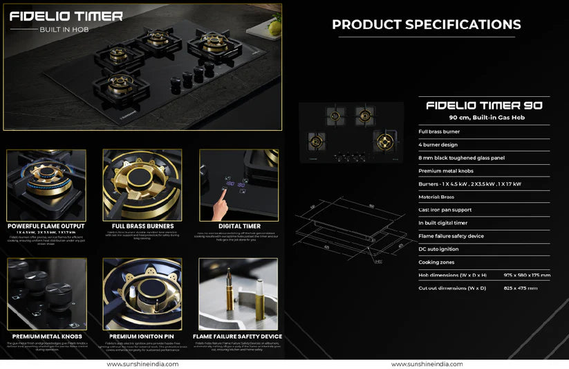 Fidelio Timer 4B 90 cm Built-In Hob