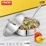 Vinod 20 cm Platinum Triply Stainless Steel Deep Frypan with Lid- PTDF20